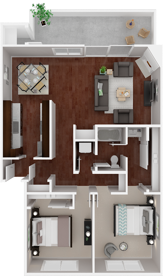 Floor plan for 2 beds, 1 bath, 1060 sqft